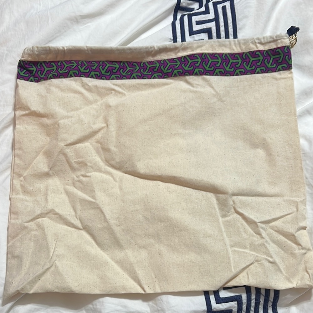 Tory Burch Cream Travel Bag with Purple and Green Trim